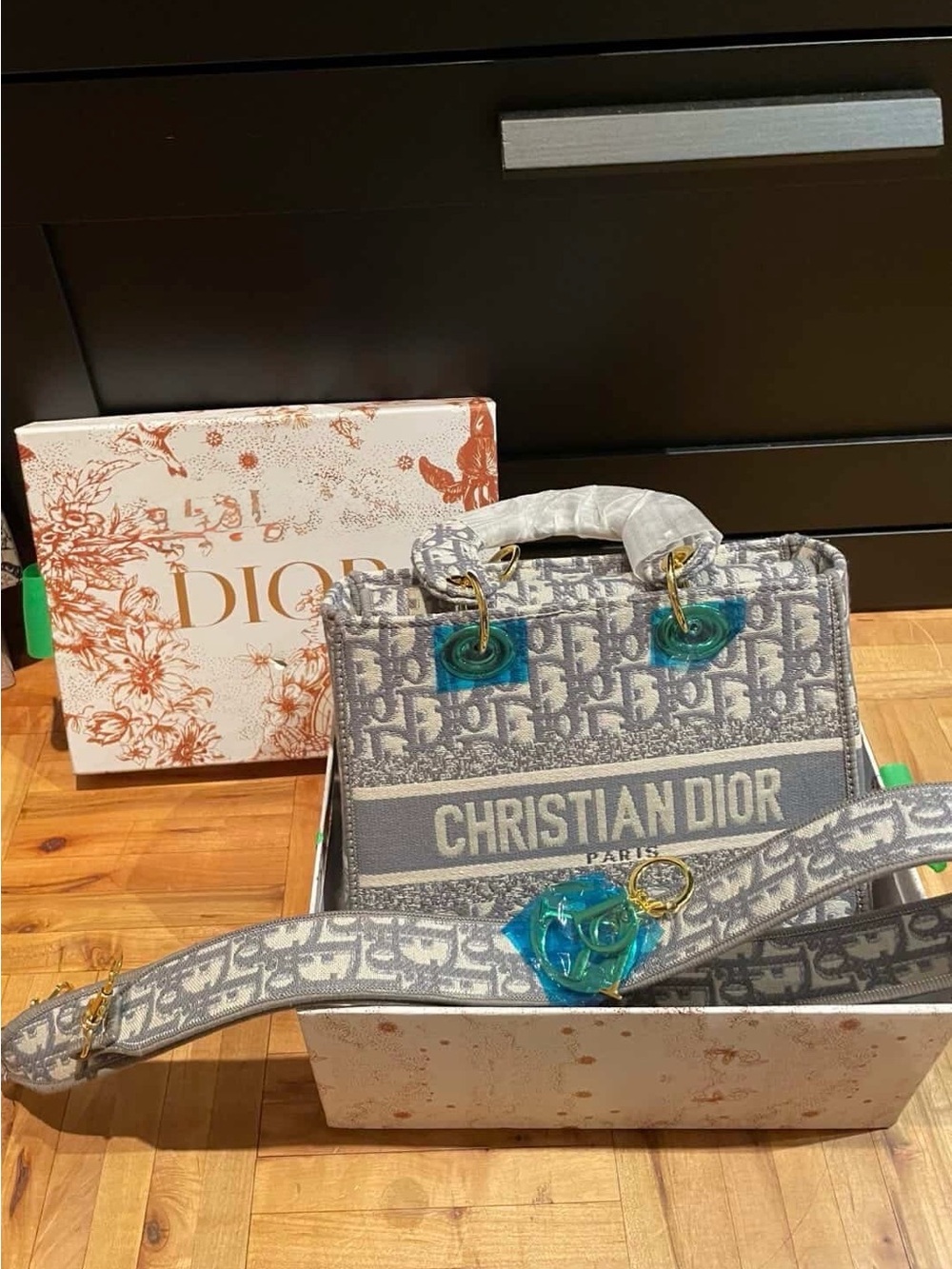 D-Grey and Cream Embroidered Christian-D Tote - Dr